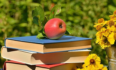 Stack of book with apple on top