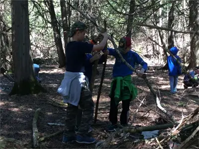 Students building shelter