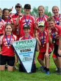 Students holding championship banner