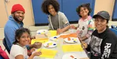 Family painting at a table