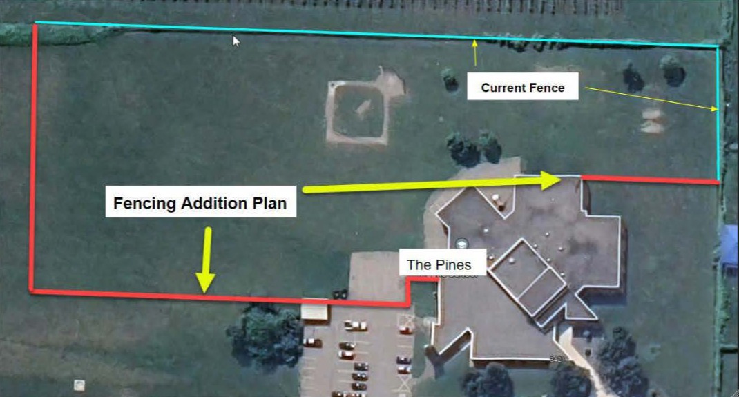 Aerial picture of the Pines school with drawn fencing lines to be installed