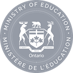 Image of circular seal for the Ministry of Education in Ontario. The outer ring reads 'MINISTRY OF EDUCATION' at the top and 'MINISTÈRE DE L'ÉDUCATION' at the bottom. Inside, a shield with three maple leaves and a bear on top is flanked by two upright deer. A banner below the shield displays the Latin motto 'UT INCEPIT FIDELIS SIC PERMANET.' The word 'Ontario' appears at the bottom.